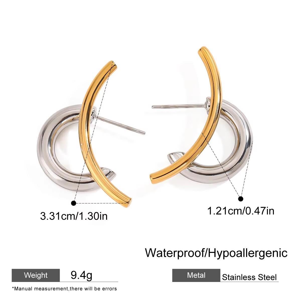 

Classic Two-tone Twist Knot Circle Round Hoop Earrings Quality Stainless Steel Waterproof Double-layer Geometric Huggie Earring