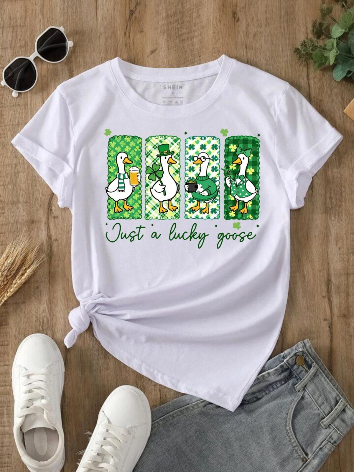 Just A Lucky Goose T- Shirt Happy St Patricks Day Irish Celebration Top Bird Gift L