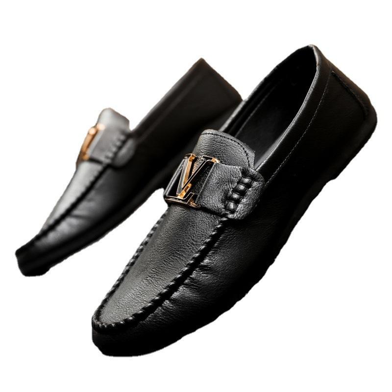 New Youth Round Head Driving Men's Loafu Doudou Small Leather Shoes Casual British Dress Sports Handmade