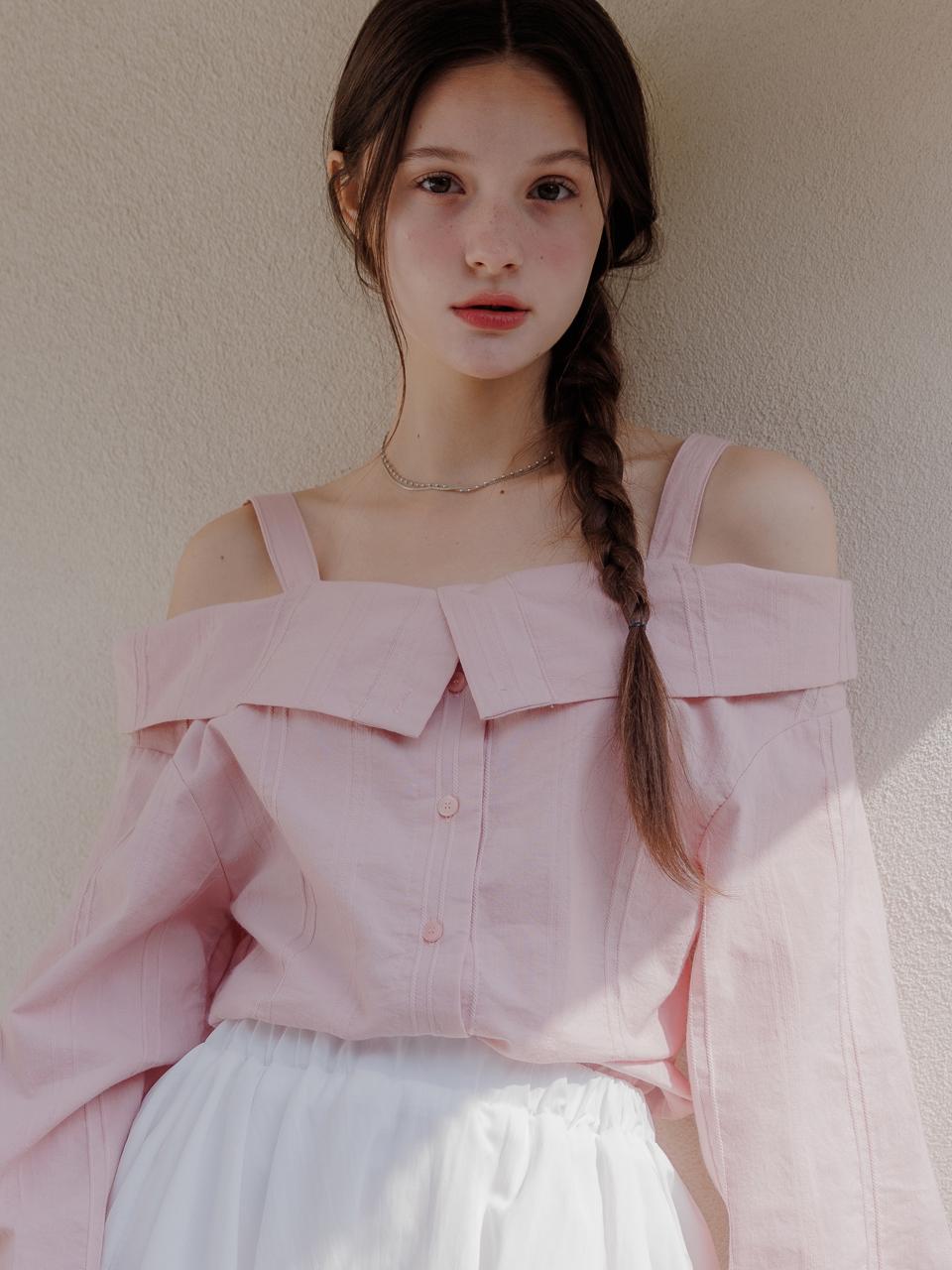 Eight Days A Week Collared Off-Shoulder Blouse Pink Ad467 Free