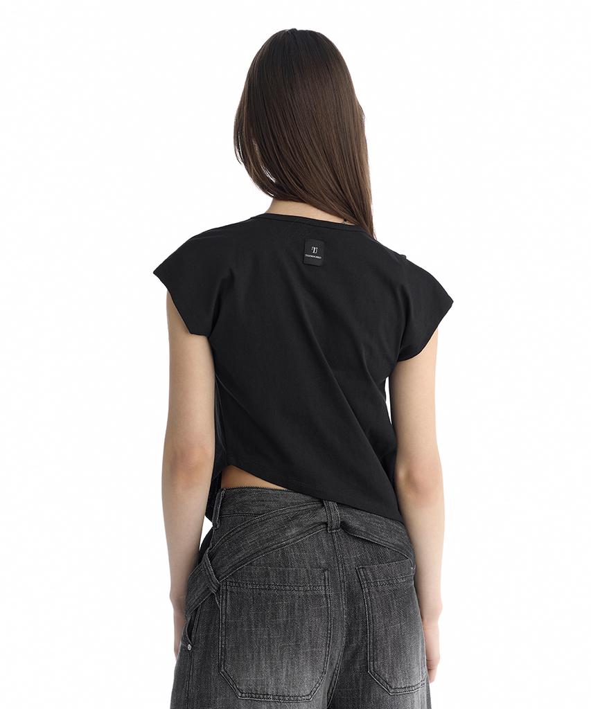 Teulimingbeodeu Jersey Draped Dolman T-Shirt [ Black ]