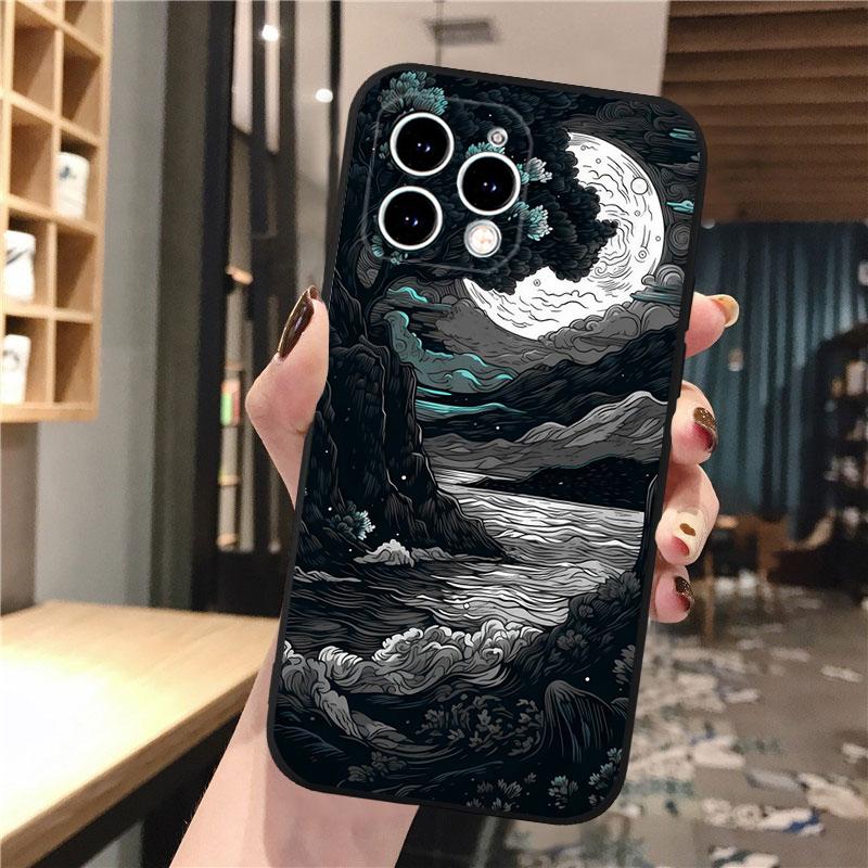 Beautifull Landscape Moon Wave Art Phone Case For Iphone 15 14 Pro Max 13 12 11 Pro Max XSMax XR 12 13 Mini 14 Plus