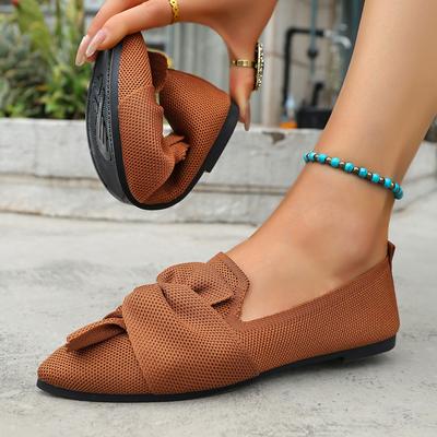 Moda Sapatilhas Femininas Atacado Novo Tricotado Slip Respirável Confortável Cor Sólida Sapatos Casuais Bico Fino Caminhada Mocassins Tênis