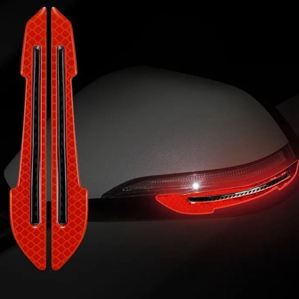 2 Pcs Car Reflective Stickers Flexional Red Rearview Mirror Reflective Stickers for Doors Bumpers
