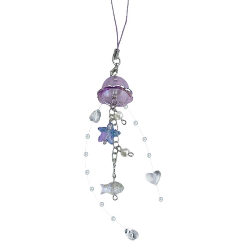 Elegant Jellyfish Inspired Phone Charm Portable Keychain with Crystal Star and Pearls Accents for Phone Accessorizing
