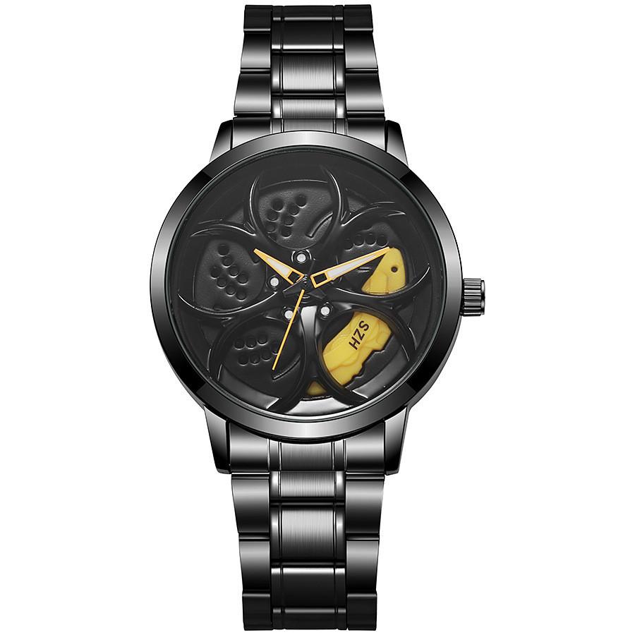 

Car Wheel Mens Quartz Watch With Rotating Inner Ring Casual Fashion Accessory жовтий