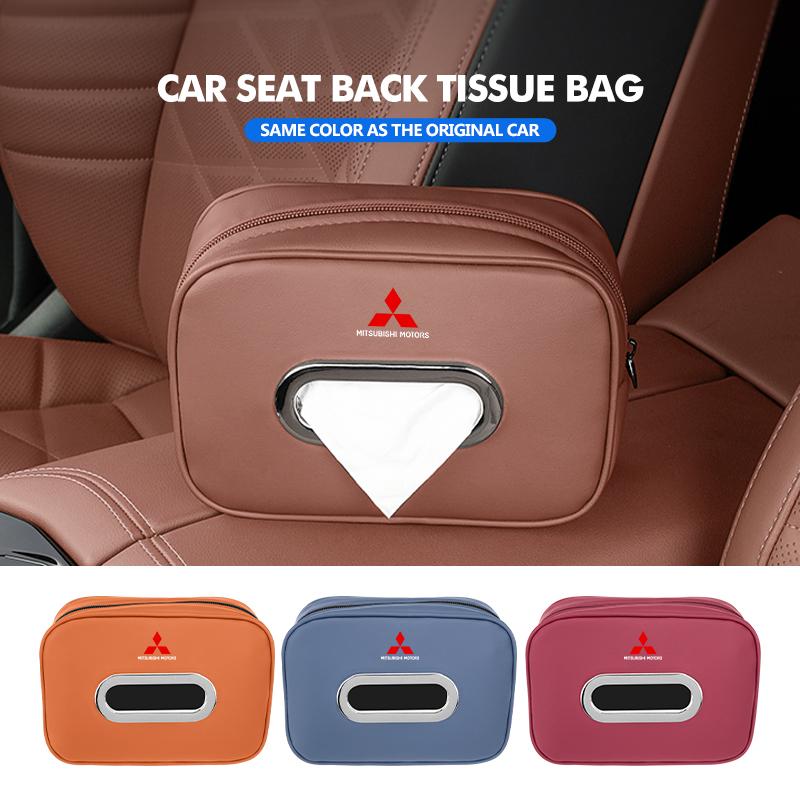 For Mitsubishi Car Logo Seat Back Universal Hanging Tissue Organizer Accessories Lancer ASX Pajero Mirage Attrage Xpander