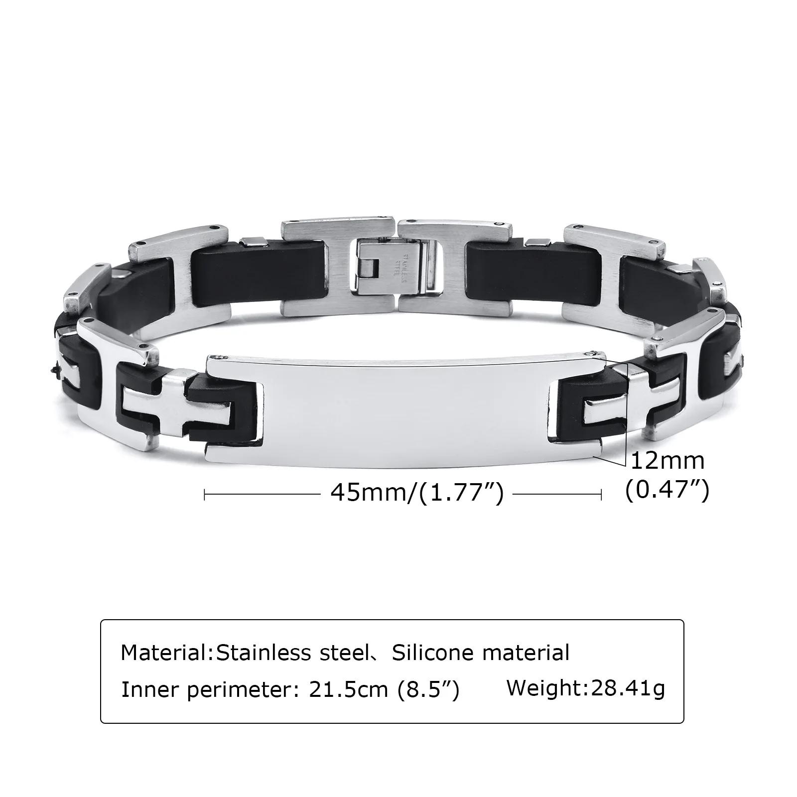 Personalized ID Men Bracelets Stainless Steel Engraved Bangle Bracelets for Mens Jewelry for Boyfriend