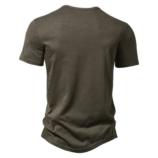 Men Summer T-shirt Solid Color Pullover Buttons O Neck Short Sleeves Daily Wear Thin Mid Length Breathable Men Top Men Clothes