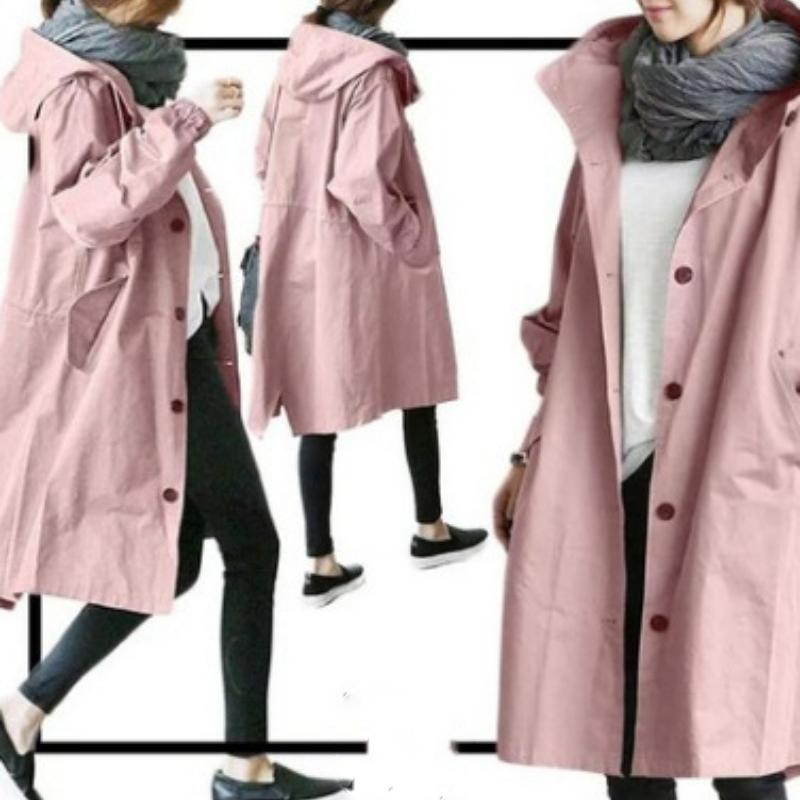 Autumn Long Sleeve Casual Plus Size Hooded Coats Women Fashion Think Mid Length Loose Outerwear Jackets Women Solid Elegant Street Solid Jacket 25331