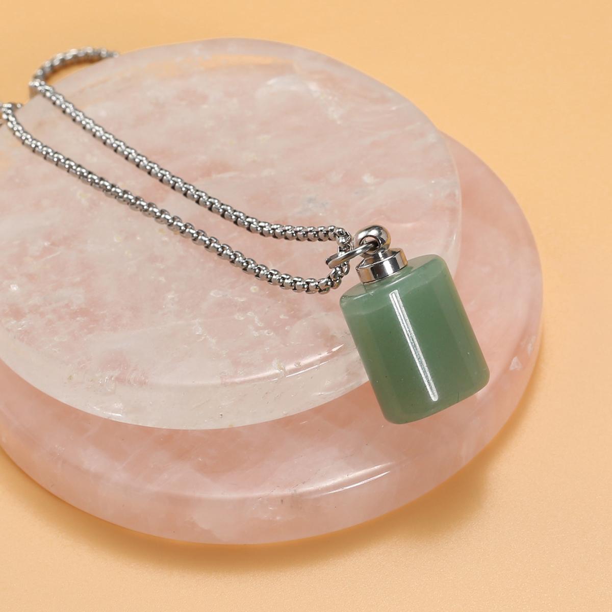 

Ожерелье в форме флакона парфюмерии, натуральный камень, розовый кварц/агаты, цилиндрическая бутылка эфирного масла, женское ожерелье, цепочки 60 см Green Aventurine/30x18mm