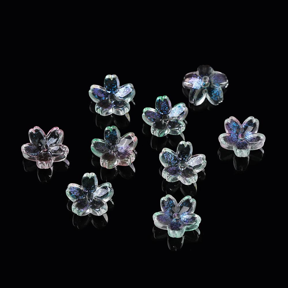 20 Stück/Los Bunte Sakura-Blüten-Lampwork-Perlenkappen Glas-Abstandshalterperlen für Schmuckherstellung DIY Haarnadelzubehör