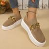 2024 Women's Spring New Black Thick-soled Flat Shoes Women's Loafers Slip-on Boat Shoes Metal Chain Designer Casual