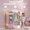 Kids Clothing Rack, Kids Wardrobe with Glowing Lights Mirror, Non-Woven Drawer and Shelves for Bedroom, Ages 3-8, Pink