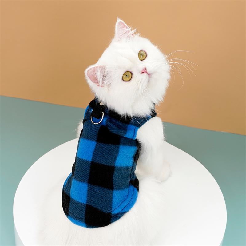 Pet Clothing Autumn and Winter Fleece Plaid Vest Teddy Bigbear Dog Cat Clothing Supplies