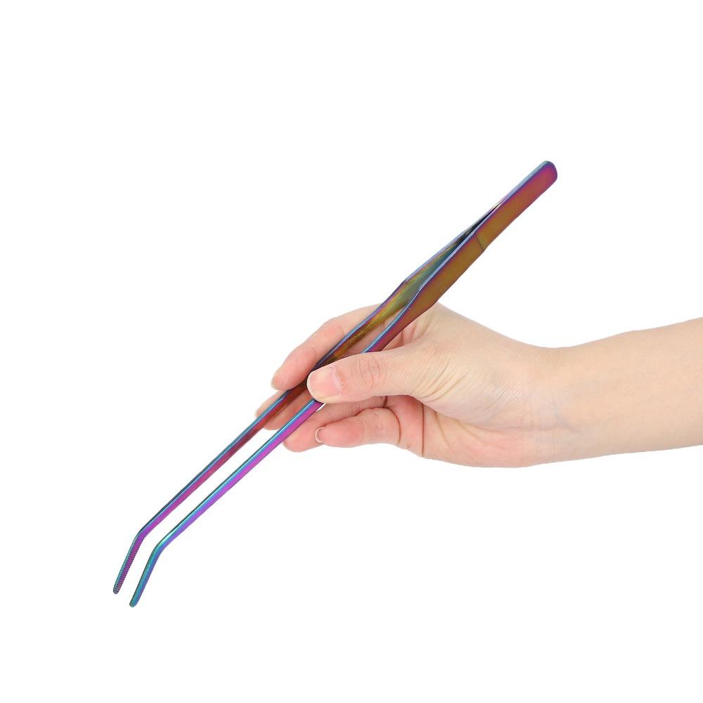 Stainless Steel Aquarium Tweezers 27cm Length Curved Design Fish Tank Tweezers Long Tweezers Rainbow Planted Tongs