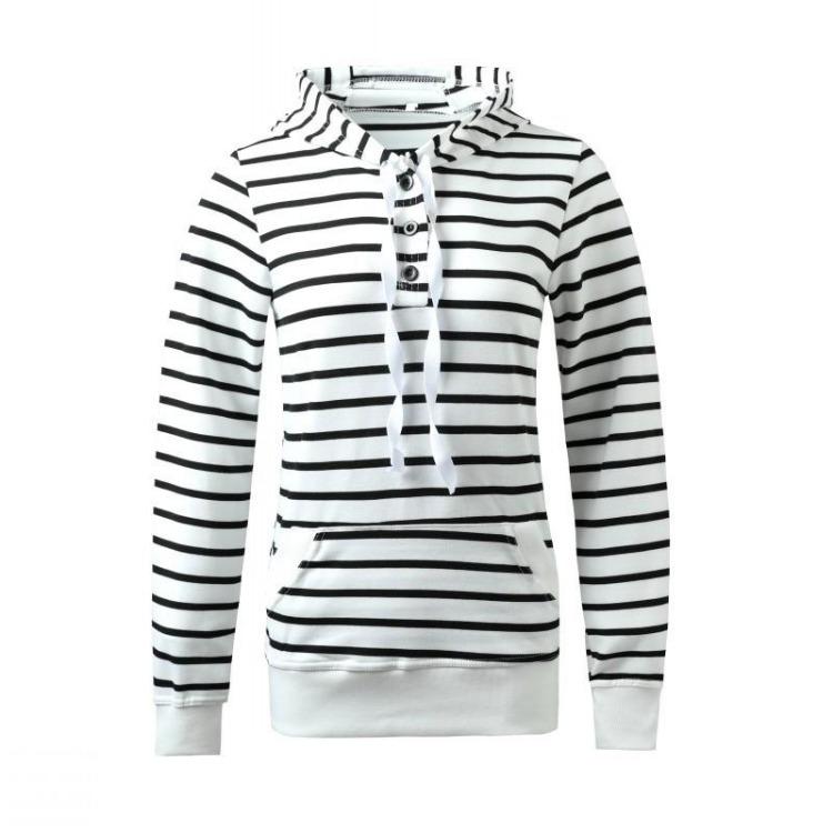 Striped Hooded Sweatshirt for Women Long Sleeve with Pocket and Zipper Drawstring