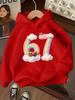 Kinder Süß Regenbogen Zahl 67 Aufdruck Hoodie Wolke Vogelnest Grafik Pullover Herbst Winter Fleece Warm Lässig Kapuzenpullover