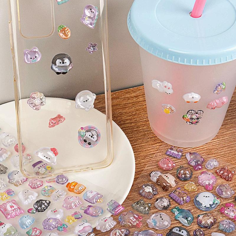 Cute 3D Stickers Cartoon 3D Scrapbook Aesthetic Sticker DIY Phone Case Kawaii Stickers Stationery Korean Decals Crystal Sticker
