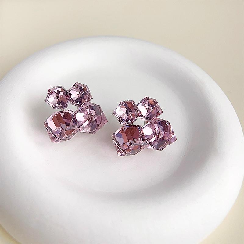New Dazzling Square Women's Stud Earrings Shiny Purple Crystal Bling Simple Earrings for Female Party Ear Y2K Jewelry