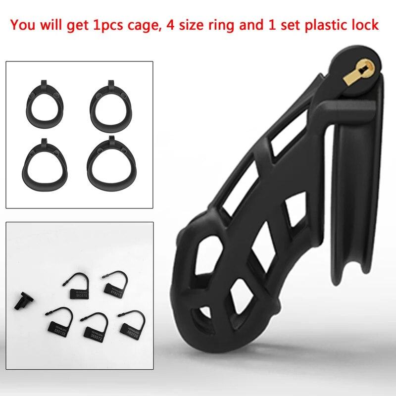 Newest!!!  V6 Version 3D Printed Double-Arc Chastity Device with 4 Size Ring, Penis Ring Lock Cage Cock Belt, Adult Sex Toys