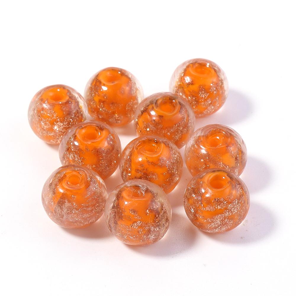 10pcs 8/10/12mm Lampwork Beads Colorful Golden Sand Glass Round Loose Beads For Jewelry Making DIY Bracelet Earrings Accessories