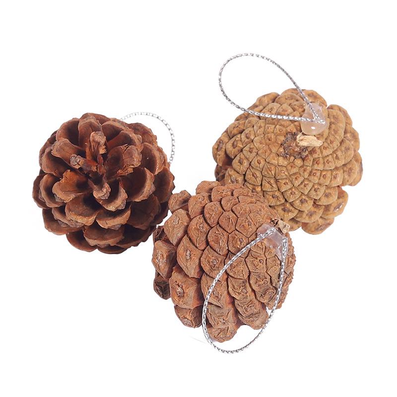 Natural Wooden Pine Cone Christmas Tree Ornaments, Set of 6, 4cm