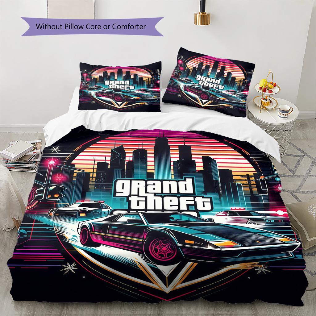 Juego de Edredón con Estampado de GTA Funda de Edredón Funda de Almohada Decoración del Hogar Regalo de Cumpleaños (1 * funda nórdica + 2 * fundas de almohada, sin núcleo)