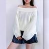 Hiver Femmes Épaississement Sexy Col Une Ligne Pull-over Pull Tops Amples Grosse Aiguille Manches Lanternes Tricot Pull Marée