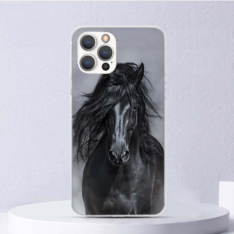 Animal Black Horse Soft Case For iPhone 16 17 Air 16E 15 Plus 11 12 13 Mini 14 Pro Max Phone Cover Apple 7 8 SE Coque Funda 16 1