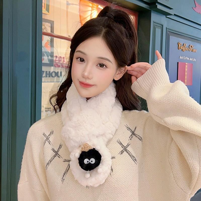 Soft Fleece Scarf Winter Warmth Cartoon Print Unisex Neck Wrap Cozy Comfortable Breathable Fashion Accessory