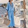 Damen Sommer Baumwolle Leinen 2-teilige Outfits Lässig 3/4 Ärmel Pullover Oberteil und Weite Hosen Set Lockere Kapuzen Lounge Sets