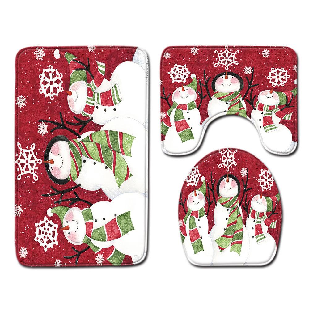 Christmas Bathroom Floor Mat Toilet Three-Piece Set