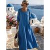 Casual Square Neck Three Quarter Sleeve Solid Color Womens Loose Long Maxi Dress