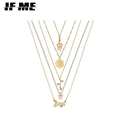 Vintage Multilayer Gold Star Moon Butterfly Pendant Necklace For Women Fashion Beads Choker Necklaces Set Jewelry Gifts