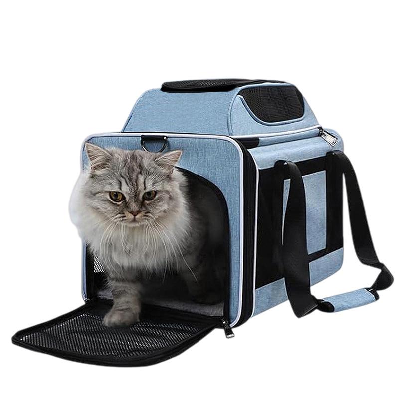 Foldable Pet Carrier Bag for Cats Small Dogs, Breathable Multi-Opening Soft Travel Tote with Padded Base and Safety Leash