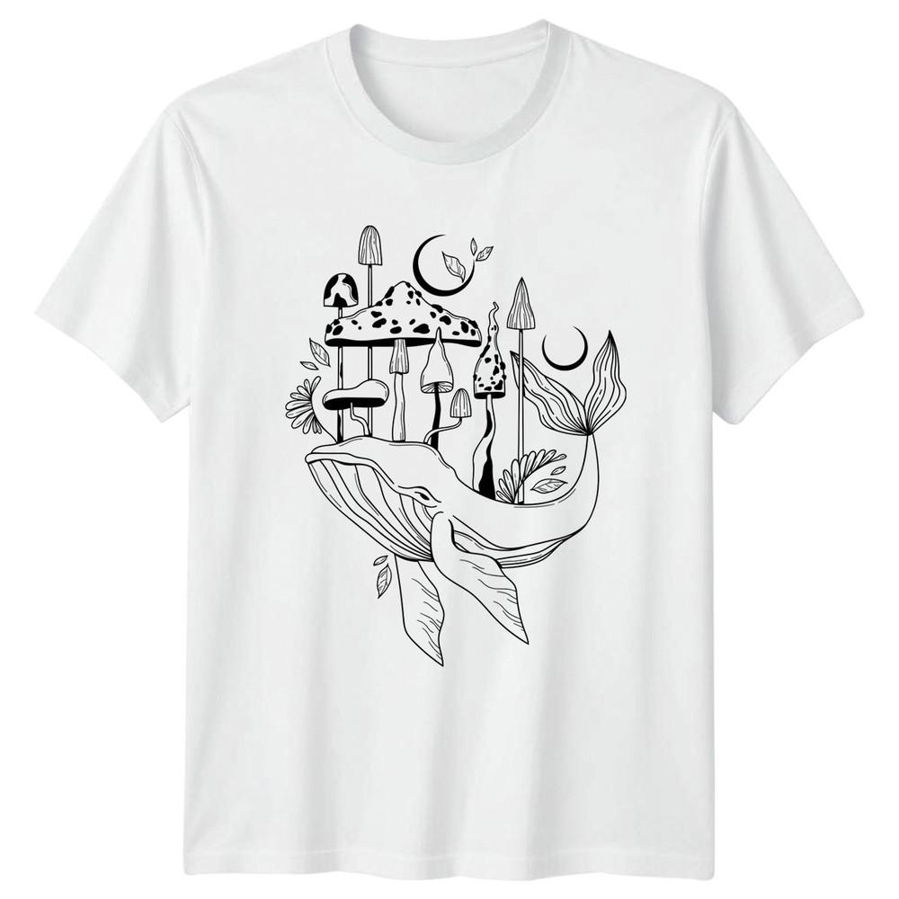 Mystical Whale Mushroom Moon Nature TShirt Whales Mushrooms Fantasy Nature S
