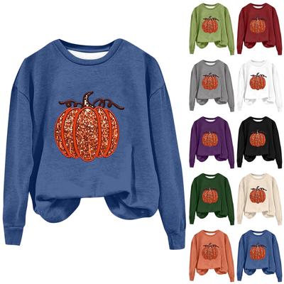 Women's Fashion Halloween Printed Long Sleeve Loose Round Neck Sweatshirt Top