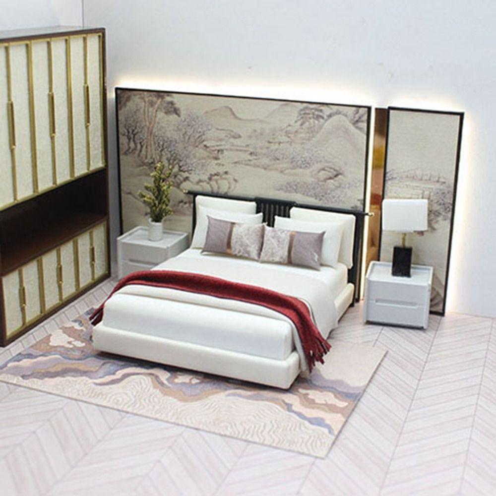 1:20 Dollhouse Miniature Bed DIY Bedroom Furniture Doll House Bed  Dollhouse Decoration