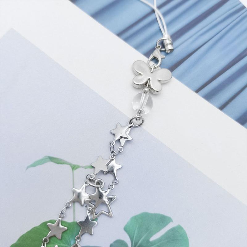 DIY Handmade Cute Phone Charm Y2K Women Five-pointed Star Pendant Butterfly Strap Lanyard Star Bead Cartoon Accessories