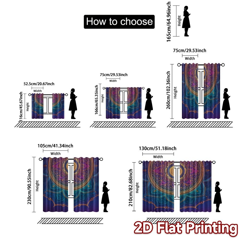 2D FLAT PRINTING 2pcs Curtains (Without Rod) Floral Mandala Design (2) Holiday Ramadan Printed Curtains Durable Polyester Fabric