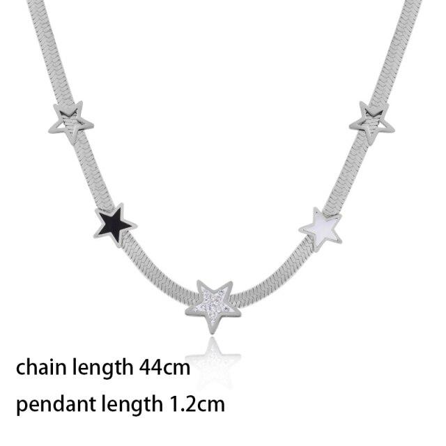 Stainless Steel Black White Hollow CZ Star Rose Gold Silver Color Necklace for Women Jewelry  New Arrival 334 KO2