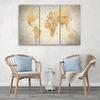 Three Piece Picture Canvas Print World Map Brown