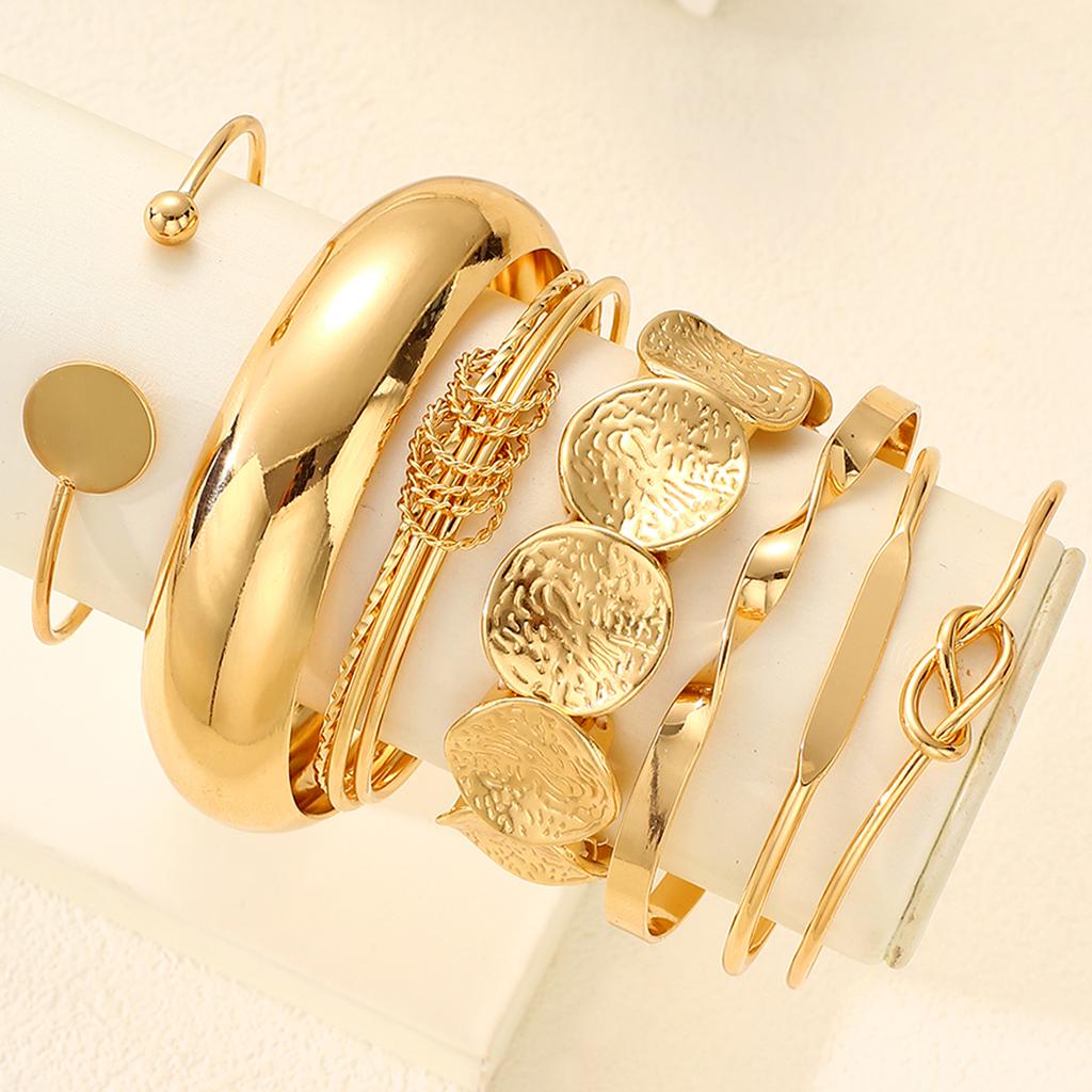 7Pcs Gold Color Twisted Geometric Bangle Set For Women Fashion Chunky Wave Bracelet Boho Jewelry For Party Daily Wear Gifts 2026