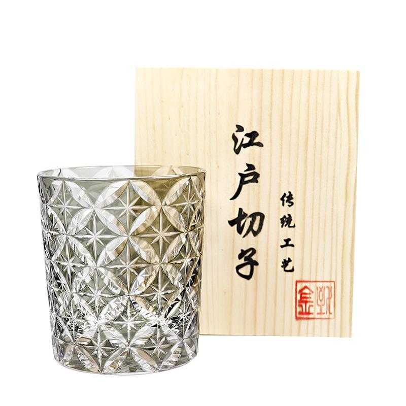 Хрустальный стеклянный стакан для виски Jinzhi Edo, ручная резка, серый, узор «Семь сокровищ со звездой», Riwei Yang, легкая роскошь
