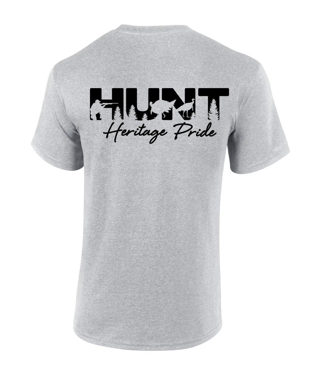 

Heritage Pride Bold HUNT Wording With Hunter and Wild Turkeys Mens Short-Sleeve 2XL