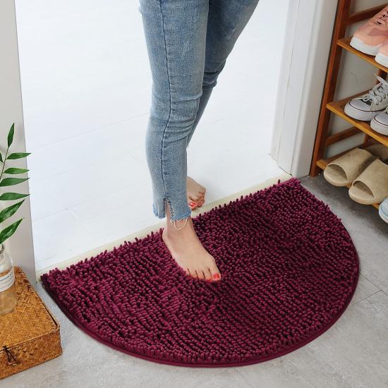 Floor Mat Carpet Entrance Water Absorption Foot Mat Bathroom Machine Washable Bedroom Non-Slip Mat Household Half Round Chenille