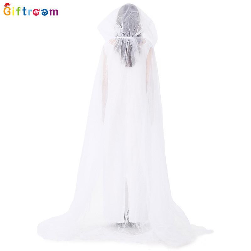 Stunning Women's White Mesh Cloak Dress For Fantasy Theme Halloween Cosplay