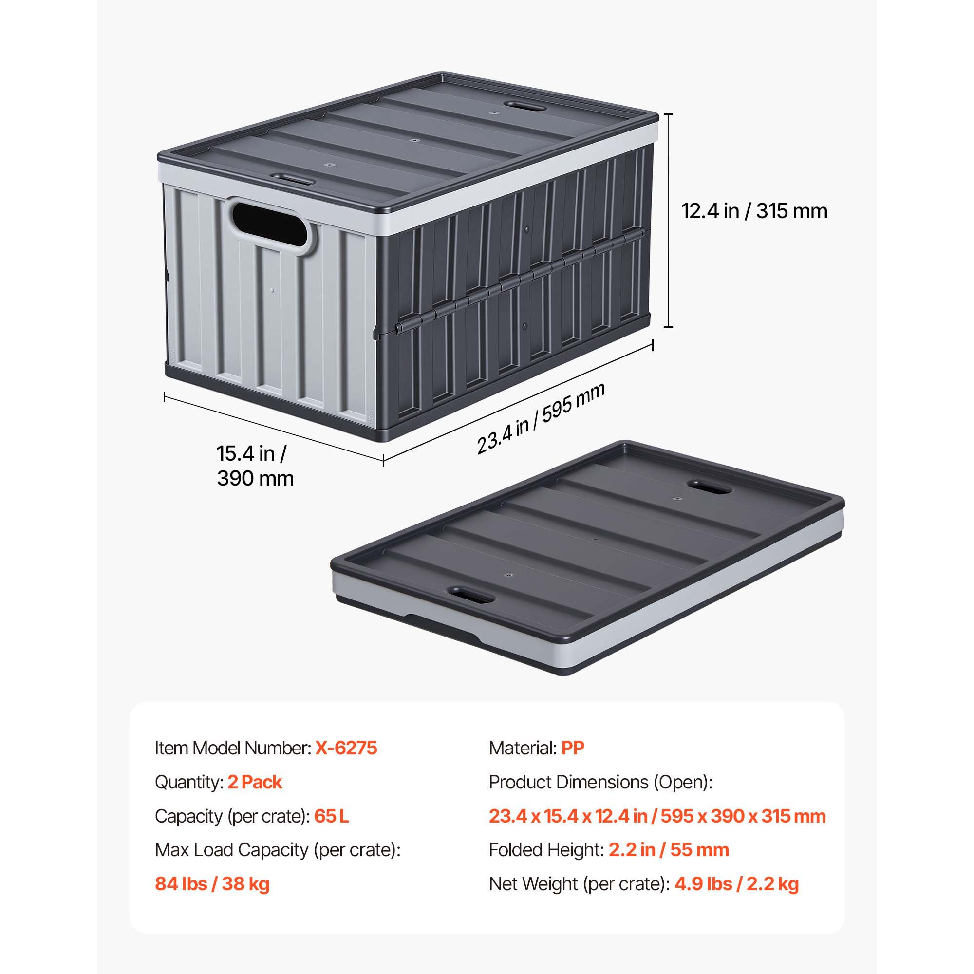 

SucceBuy 65L Plastic Collapsible Storage Bins 2/3 Packs with Lids Handles Holds 84 lbs Per Bin Space-Saving for Home Organizing