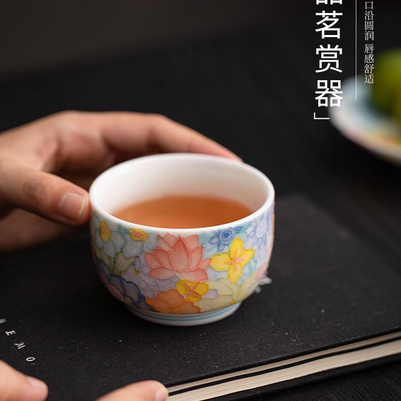 Jingdezhen Hand Painted Underglaze Color Thousand-Flower Pattern Tea Cup Stacked Glaze FineChinaCeramicGongfuTea WarePersonalUse